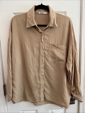STATESIDE Linen Button Up Shirt Tan Khaki Size Large